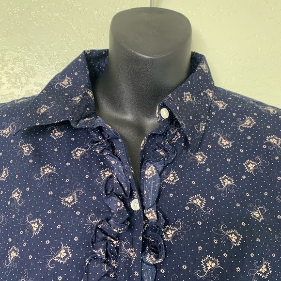 Champs Denim Women’s Ruffled Button Down Paisley Print Work Blouse Size Large - Picture 4 of 9